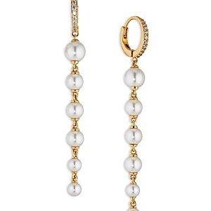 Nadri Nacre Pearl Linear Drop Pave Hoop Earrings- 4271306