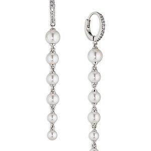 Nadri Nacre Pearl Linear Drop Pave Hoop Earrings- 4271306
