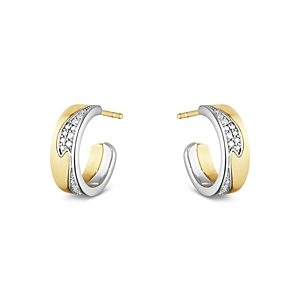 Georg Jensen 18K White & Yellow Gold Fusion Diamond Pave Wavy Small Hoop Earrings- 4430827