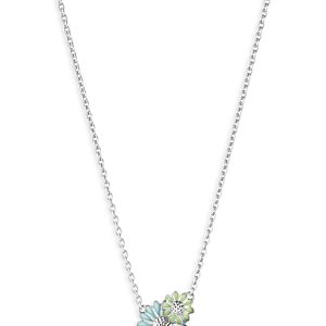 Georg Jensen Sterling Silver Daisy Blue & Green Enamel Flower Pendant Necklace, 17.72- 4439258
