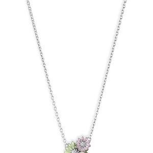 Georg Jensen Sterling Silver Daisy Blue & Green Enamel Flower Pendant Necklace, 17.72- 4439258