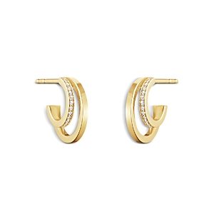 Georg Jensen 18K Yellow Gold Halo Diamond Double Huggie Hoop Earrings- 4438872