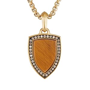 David Yurman Shield Amulet Pendant in 18K Yellow Gold with Tiger's Eye and Pave Cognac Diamonds- 4360842