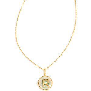 Kendra Scott Letter A Mother of Pearl Disc Adjustable Pendant Necklace in 14K Gold Plated, 19- 4447886