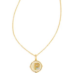 Kendra Scott Letter A Mother of Pearl Disc Adjustable Pendant Necklace in 14K Gold Plated, 19- 4447886
