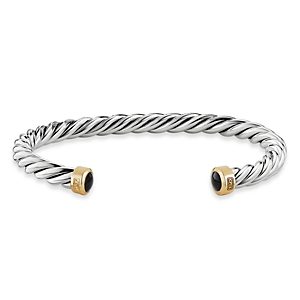 David Yurman Men's Cable Cuff Bracelet in Sterling Silver & 18K Yellow Gold with Black Onyx- 4471507
