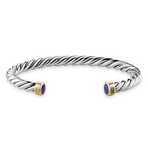 David Yurman Men's Cable Cuff Bracelet in Sterling Silver & 18K Yellow Gold with Lapis Lazuli- 4471508