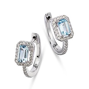 Bloomingdale's Aquamarine & Diamond Hoop Earrings in 14K White Gold - 100% Exclusive- 4367212