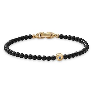 David Yurman Men's 18K Yellow Gold Spiritual Beads Blue Sapphire & Onyx Bead Evil Eye Bracelet- 4471517