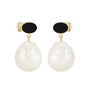 Bloomingdale's Cultured Freshwater Baroque Pearl & Onyx Drop Earrings in 14K Yellow Gold - 100% Exclusive- 4466878