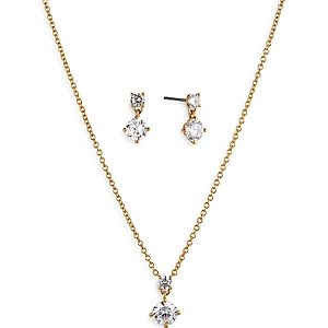 Nadri Bridesmaids Drop Earrings & Pendant Necklace Solitaire Set- 4477752