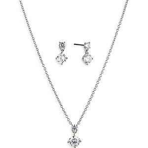 Nadri Bridesmaids Drop Earrings & Pendant Necklace Solitaire Set- 4477752