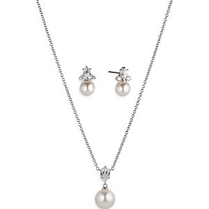 Nadri Bridesmaids Cubic Zirconia & Imitation Pearl Drop Earrings & Pendant Necklace Set- 4477754