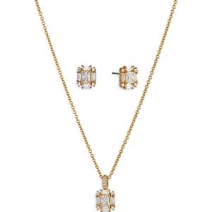 Nadri Bridesmaids Emerald Shape Cubic Zirconia Halo Stud Earrings & Pendant Necklace Set- 4477756