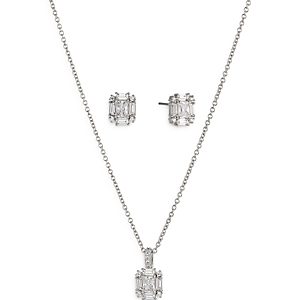 Nadri Bridesmaids Emerald Shape Cubic Zirconia Halo Stud Earrings & Pendant Necklace Set- 4477756