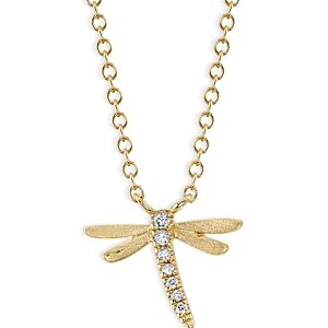 Moon & Meadow 14K Yellow Gold Diamond Dragonfly Pendant Necklace, 16-18 - 100% Exclusive- 4475737