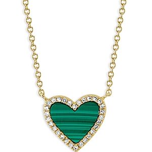 Moon & Meadow 14K Yellow Gold Malachite & Diamond Heart Necklace, 16-18 - 100% Exclusive- 4475735