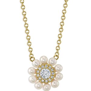 Moon & Meadow 14K Yellow Gold Cultured Pearl & Diamond Circle Pendant Necklace, 16-18 - 100% Exclusive- 4475755