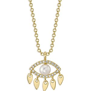 Moon & Meadow 14K Yellow Gold Cultured Pearl & Diamond Evil Eye Pendant Necklace, 16-18 - 100% Exclusive- 4475756