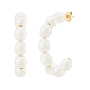 Bloomingdale's Cultured Freshwater Rice Pearl Medium Hoop Earrings in 14K Yellow Gold - 100% Exclusive- 4472655