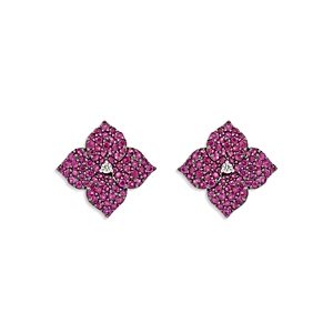 Piranesi 18K Rose Gold Deep Pink Sapphire & Diamond Large Flower Earrings- 4482088
