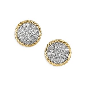 David Yurman 18K Yellow Gold Dy Elements Pave Diamond Button Stud Earrings- 4360722
