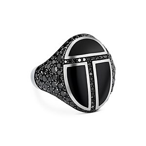 David Yurman Men's Sterling Silver Cairo Onyx & Black Diamond Pave Ring- 4360850