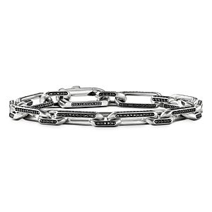 David Yurman Men's Sterling Silver Linked Chain Black Diamond Bracelet- 4360805