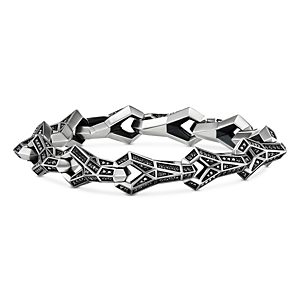 David Yurman Sterling Silver Men's Chain Black Diamond Medium Faceted Link Bracelet- 4360807