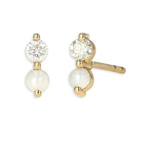 Rachel Reid 14K Yellow Gold Cultured Freshwater Pearl & Diamond Stud Earrings- 4464930