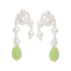 Completedworks Green & Cultured Pearl Drop Earrings- 4479027