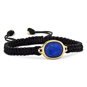 David Yurman 18K Yellow Gold Cairo Lapis Lazuli Etched Scarab Braided Nylon Bolo Bracelet- 4360822