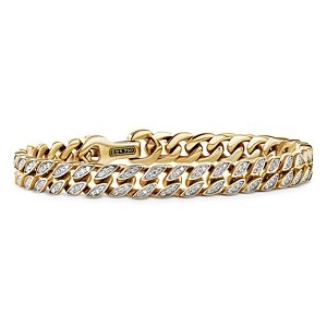 David Yurman Men's 18K Yellow Gold Chain Diamond Pave Curb Link Chain Bracelet- 4360808