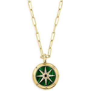 Bloomingdale's Malachite & Diamond Starburst Pendant Necklace in 14K Yellow Gold, 16-18 - 100% Exclusive- 4216054