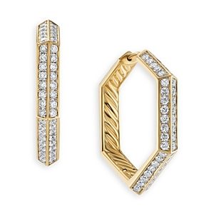 David Yurman 18K Yellow Gold Carlyle Pave Diamond Hex Hoop Earrings- 4360721