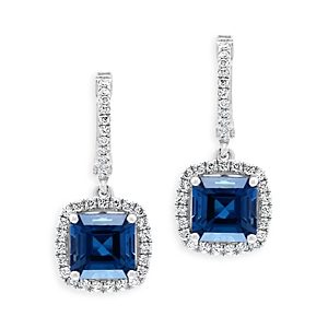 Bloomingdale's London Blue Topaz & Diamond Halo Drop Earrings in 14K White - 100% Exclusive- 4216067