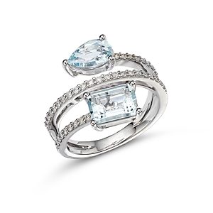 Bloomingdale's Aquamarine & Diamond Bypass Ring in 14K White Gold - 100% Exclusive- 4506827
