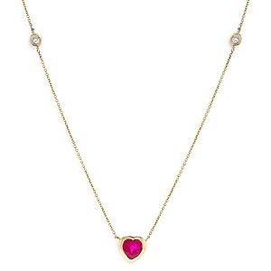 Bloomingdale's Ruby & Diamond Heart Bezel Pendant Necklace in 14K Yellow Gold, 16.5- 100% Exclusive- 4500340