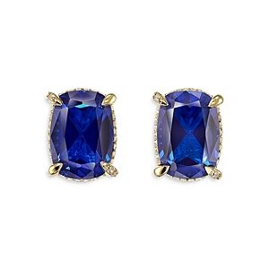 Anabela Chan 18K Yellow Gold Plated Sterling Silver Supernova Simulated Blue Sapphire & Diamond Cushion Wing Stud Earrings- 4508373