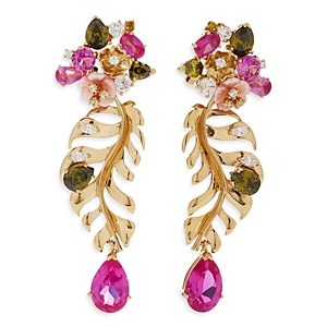 Anabela Chan Palms Multi Simulated Stone Floral Leaf Drop Earrings- 4508354