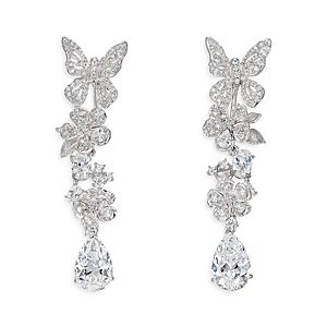 Anabela Chan 18K White Gold Plated Sterling Silver Butterfly Orchard Simulated Diamond Vine Earrings- 4508317