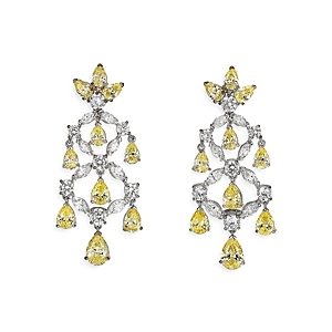 Anabela Chan 18K White Gold Plated Sterling Silver Tutti Frutti Simulated White & Yellow Diamond Chandelier Earrings- 4508334