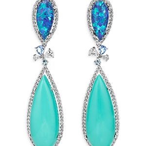 Anabela Chan 18K White Gold Plated Sterling Silver Constellation Collection Simulated Diamond & Turquoise Papillon Earrings- 4508316