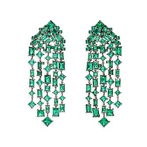 Anabela Chan 18K White Gold Plated Sterling Silver Mermaid's Tale Simulated Emerald Cascade Earrings- 4508381