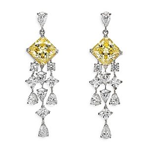 Anabela Chan 18K White Gold Plated Sterling Silver Tutti Frutti Simulated White & Yellow Diamond Asscher Earrings- 4508336