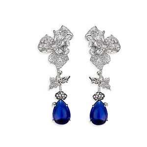 Anabela Chan 18K White Gold Plated Sterling Silver Forbidden Fruit Simulated Diamond & Blue Sapphire Orchid Earrings- 4508314