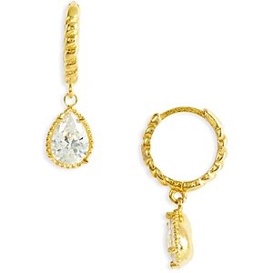 Argento Vivo Crystal Teardrop Twist Huggie Hoop Earrings- 4282550