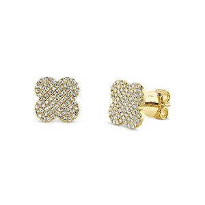 Moon & Meadow 14K Yellow Gold Diamond Pave Clover Stud Earrings - 100% Exclusive- 4475766