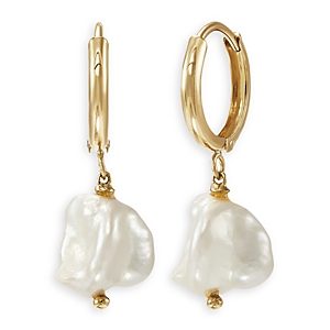Bloomingdale's Baroque Cultured Freshwater Pearl Dangle Hoop Earrings in 14K Yellow Gold - 100% Exclusive- 4472645