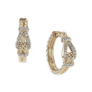 David Yurman Thoroughbred Loop Hoop Earrings in 18K Yellow Gold with Pave Diamonds- 4360720